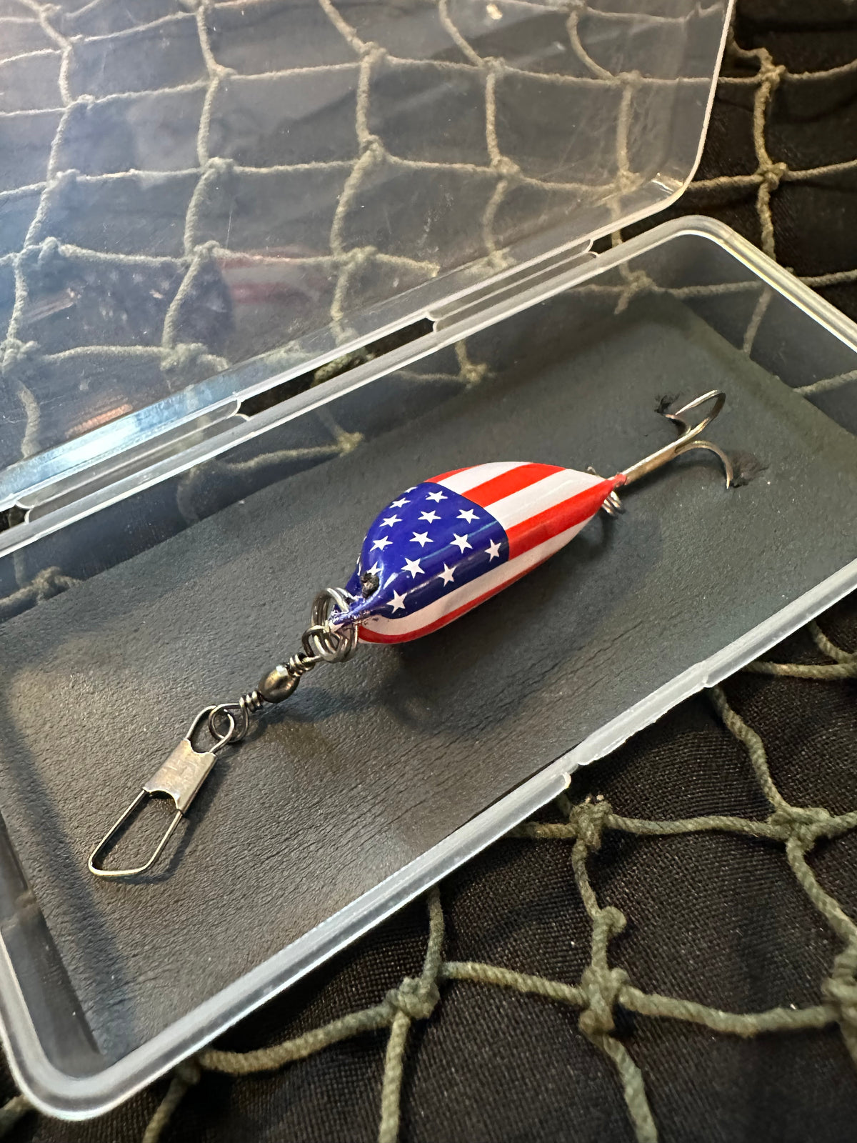 The McClure’s American Flag Bottle Cap Fishing Lure